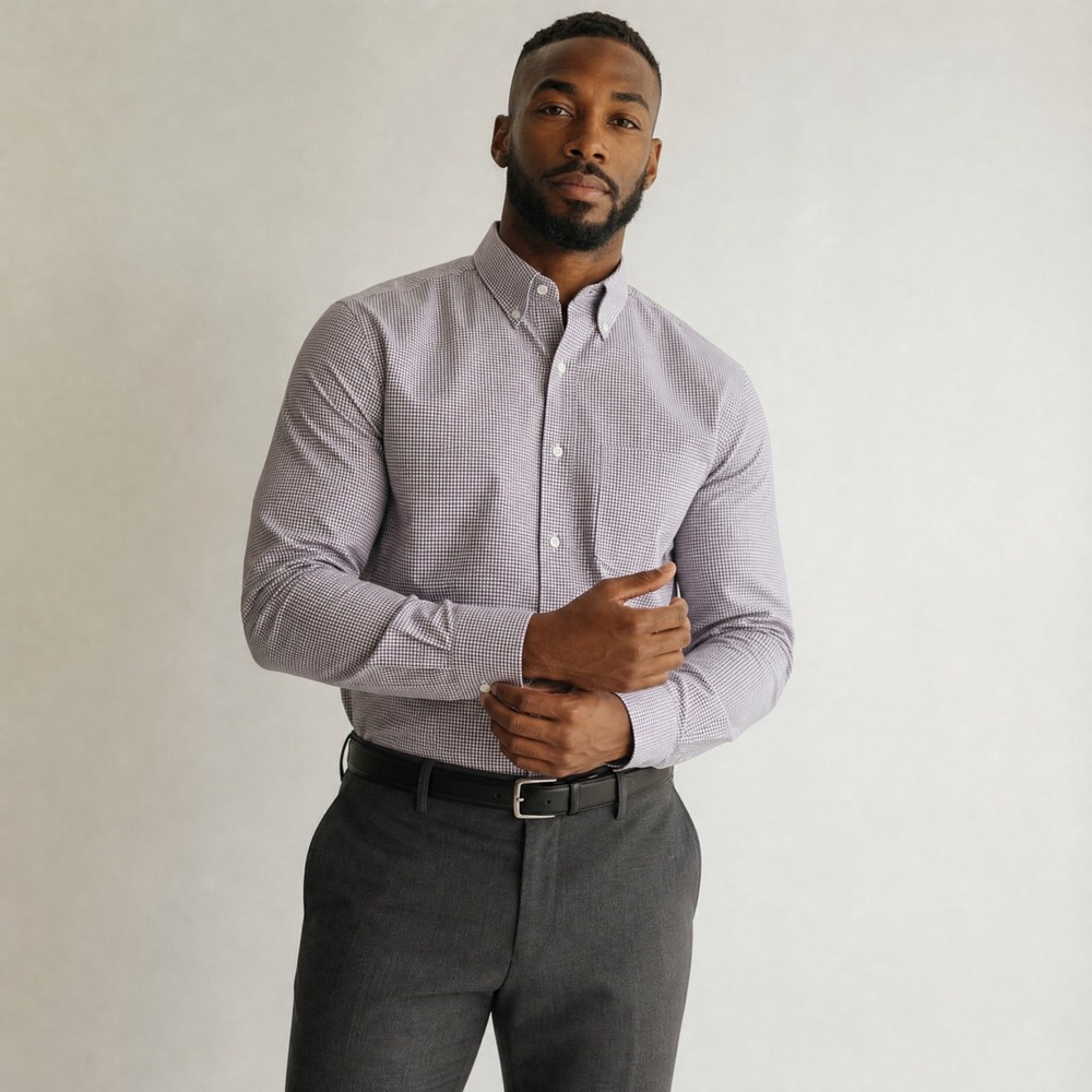 NWTJos A‎ Bank Reserve Mens 19-35 Tailored Fit Purple Micro Check Dress Shirt